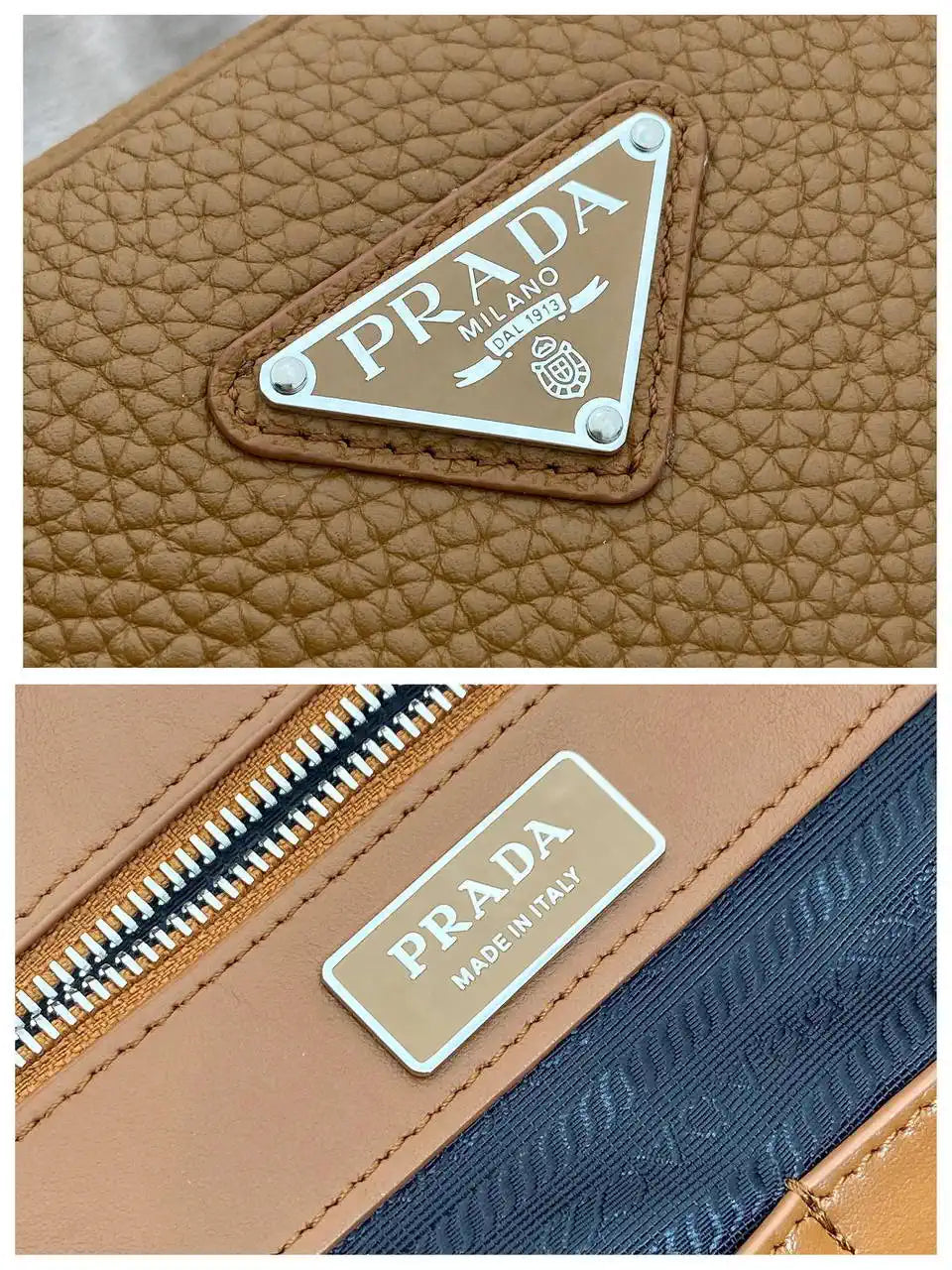 Prada 2VE027 Leather work bag Gold Brown