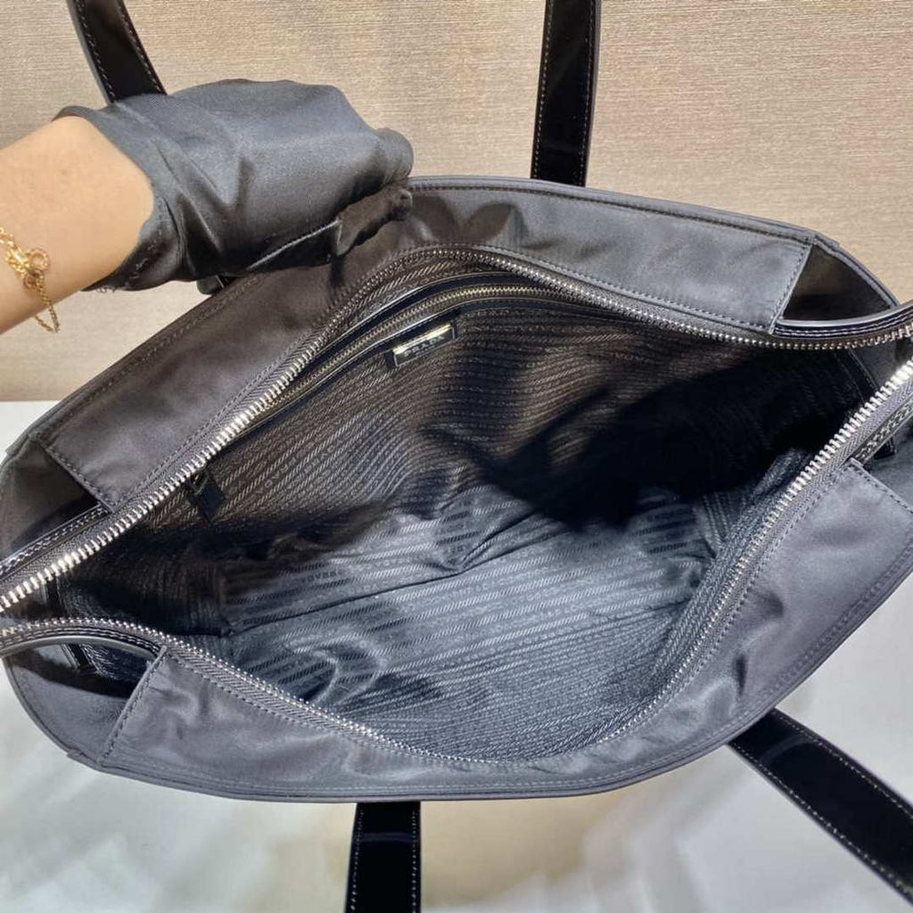 Prada 2VG071 Re-Nylon and Leather tote Black
