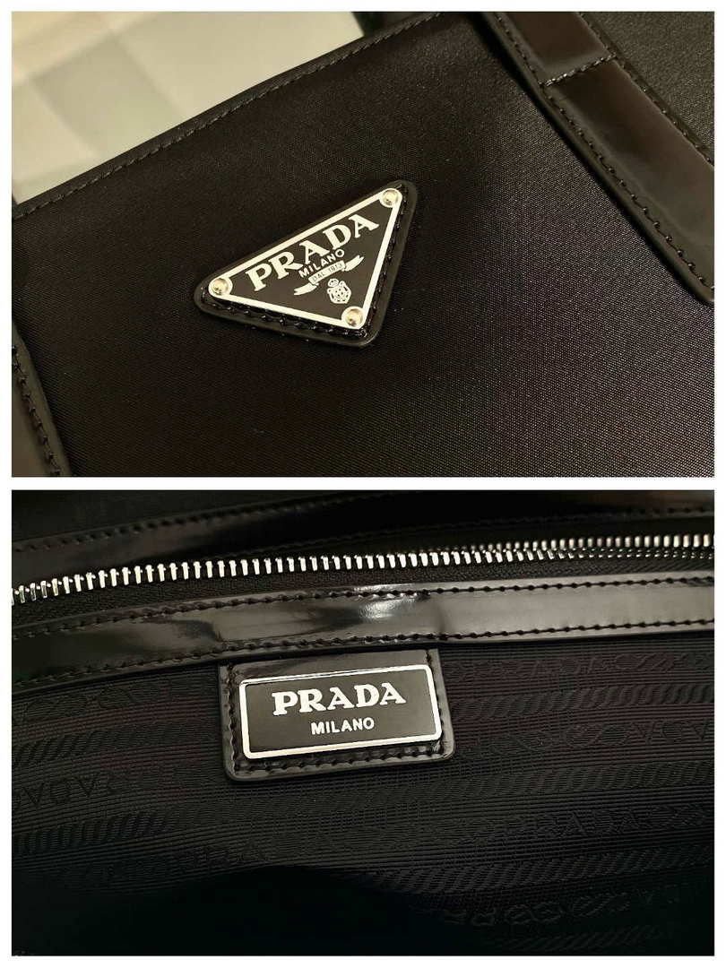 Prada 2VG071 Re-Nylon and Leather tote Black