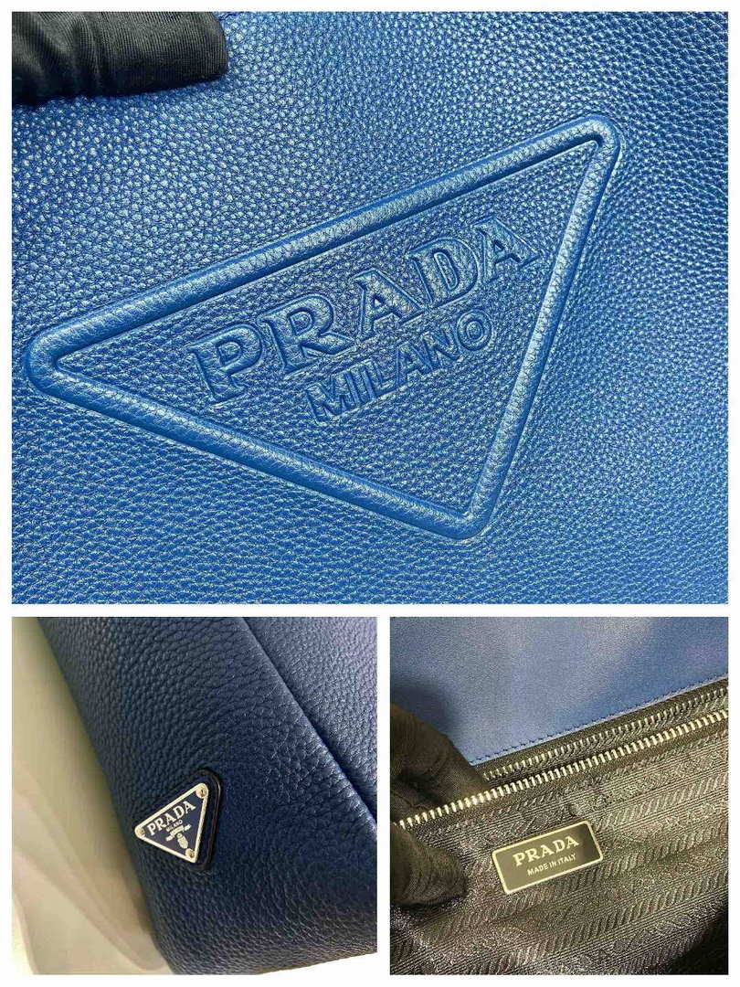 Prada 2VG092 Leather Tote Shoulder Bags Blue - Default Title - View 9