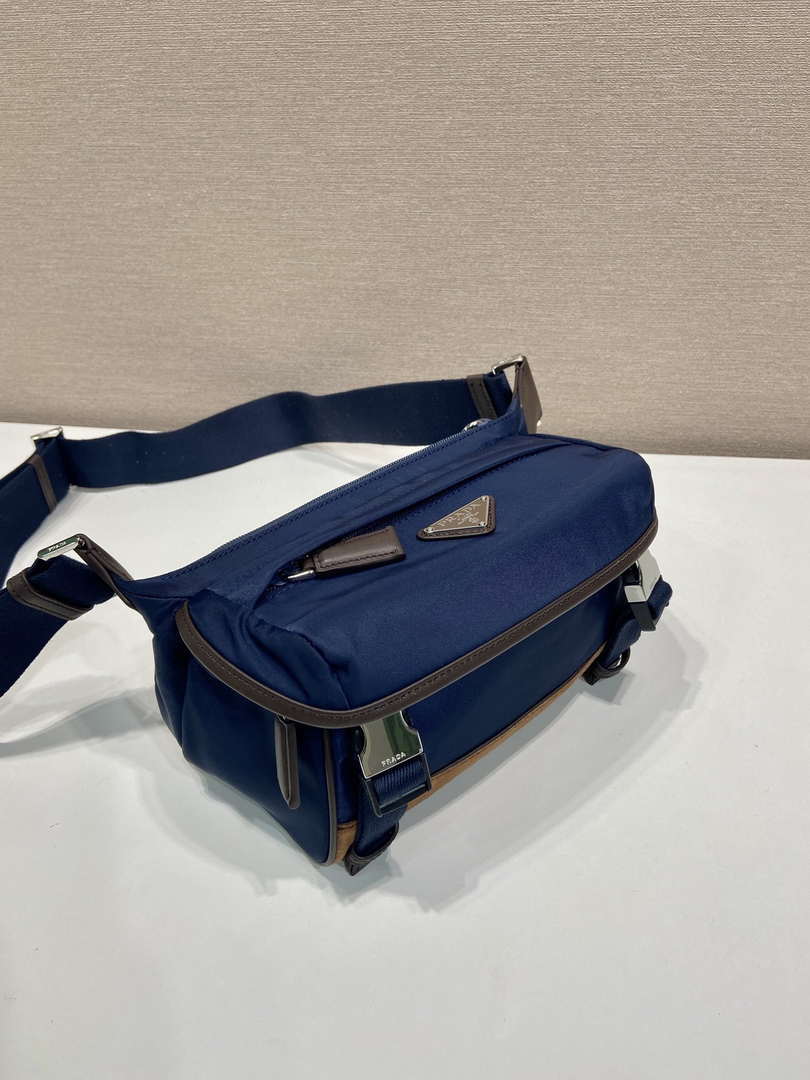 Prada 2VH171 Mini Re-Nylon and leather shoulder bag Navy Blue