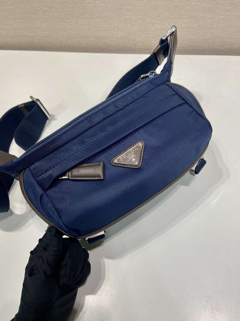 Prada 2VH171 Mini Re-Nylon and leather shoulder bag Navy Blue