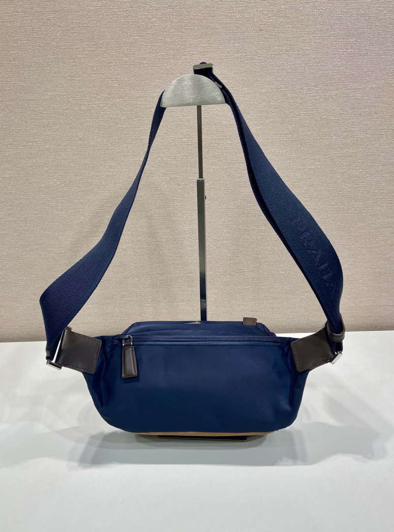 Prada 2VH171 Mini Re-Nylon and leather shoulder bag Navy Blue