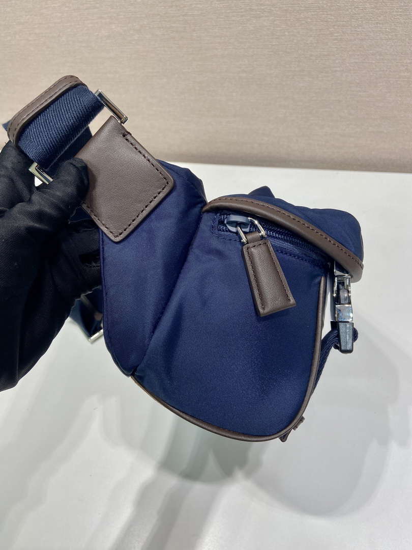 Prada 2VH171 Mini Re-Nylon and leather shoulder bag Navy Blue