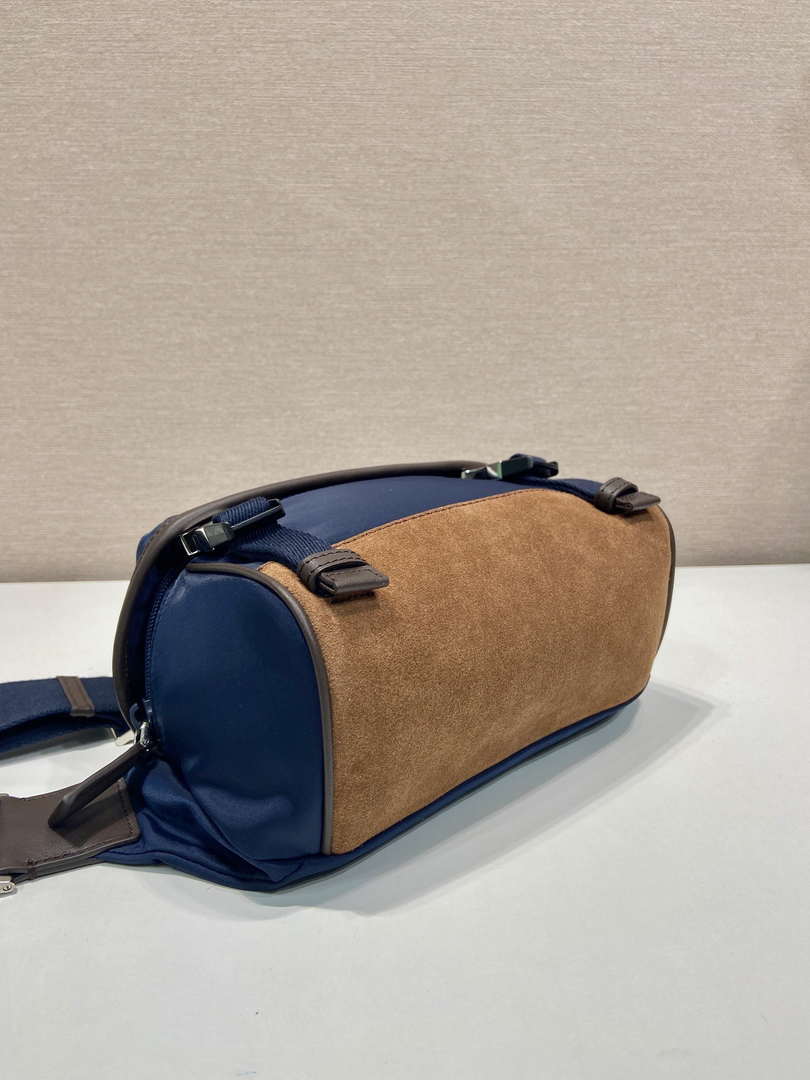Prada 2VH171 Mini Re-Nylon and leather shoulder bag Navy Blue