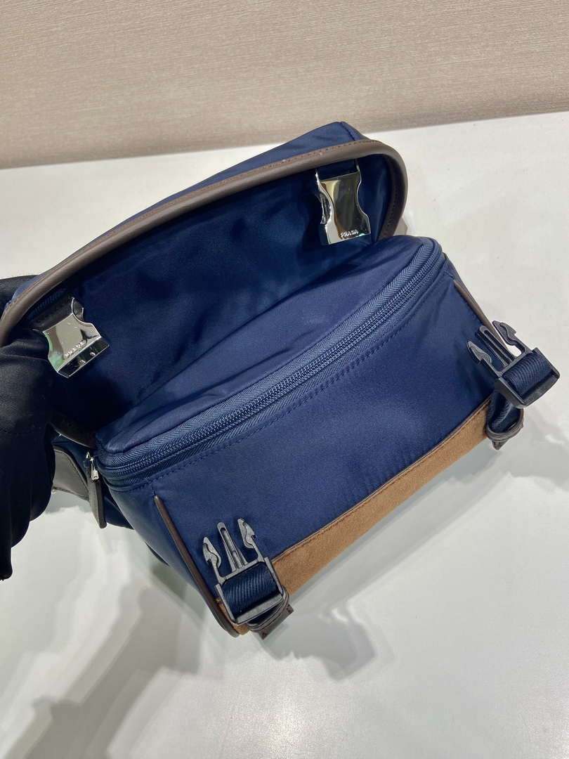 Prada 2VH171 Mini Re-Nylon and leather shoulder bag Navy Blue