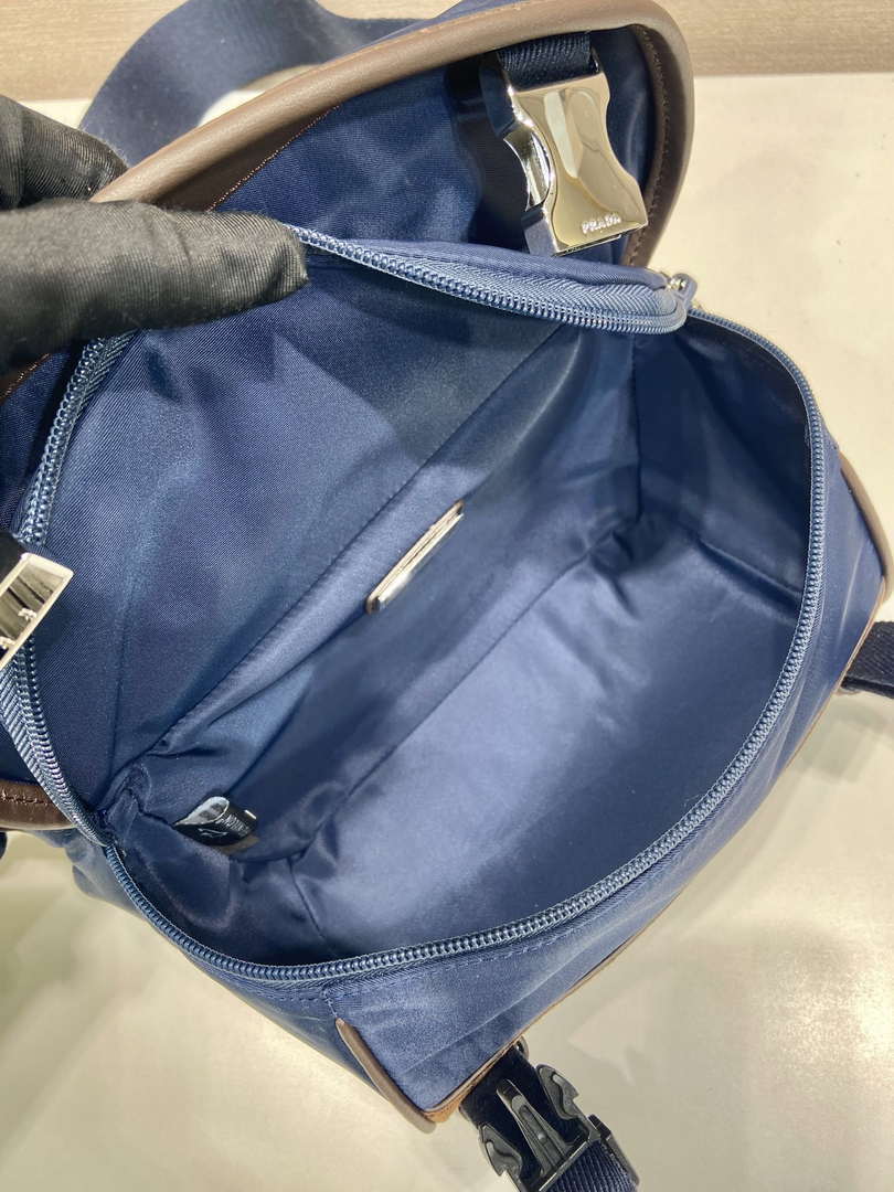 Prada 2VH171 Mini Re-Nylon and leather shoulder bag Navy Blue