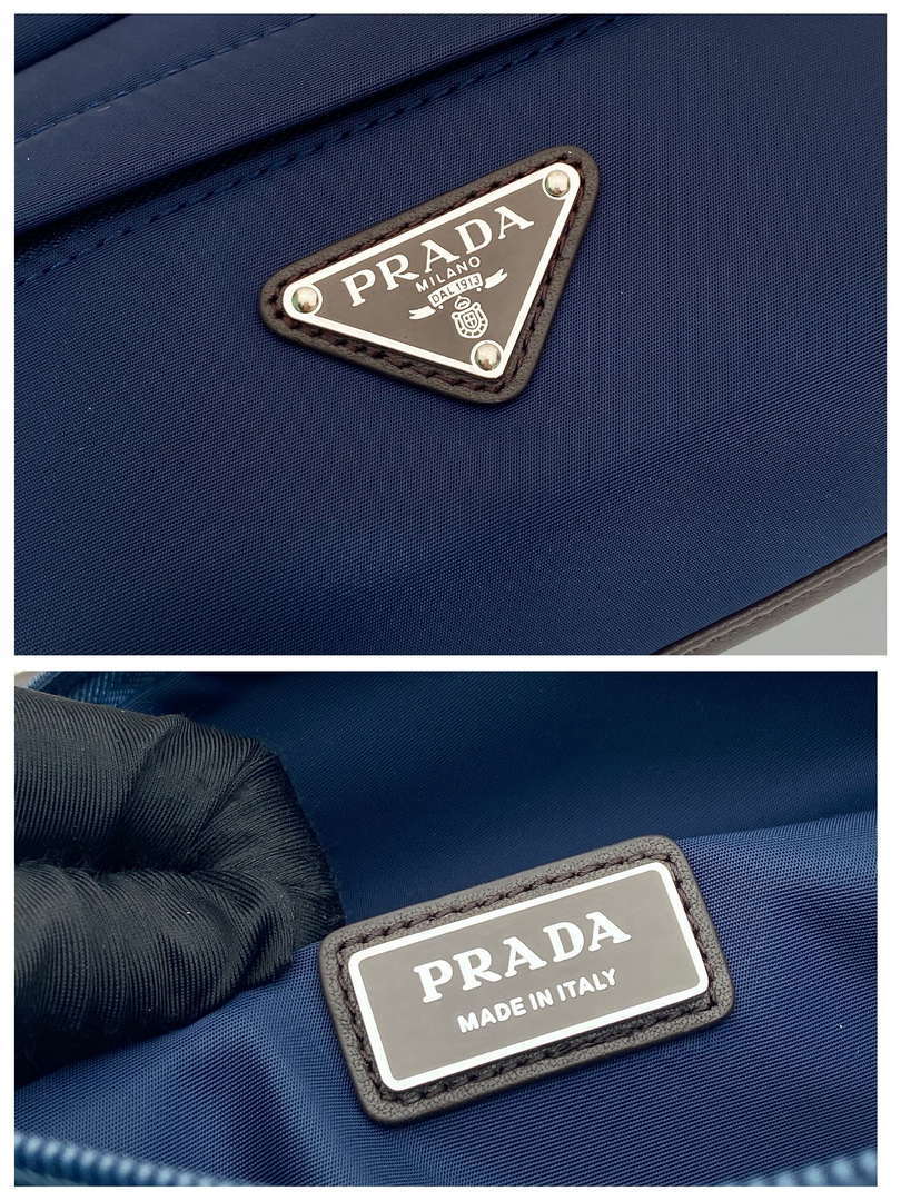 Prada 2VH171 Mini Re-Nylon and leather shoulder bag Navy Blue