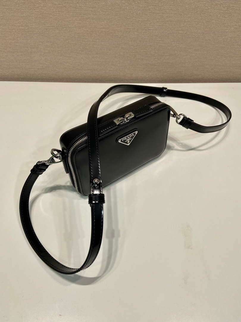 Prada 2VH173 Brique brushed leather bag Black