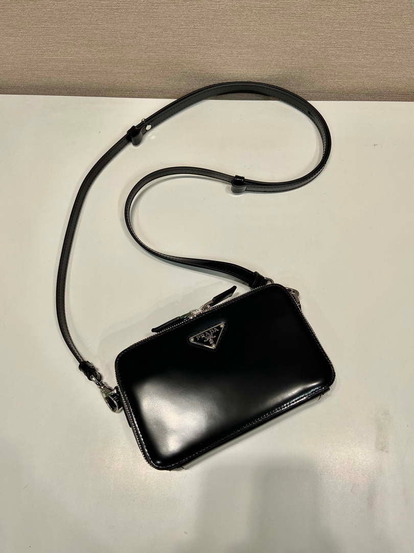 Prada 2VH173 Brique brushed leather bag Black