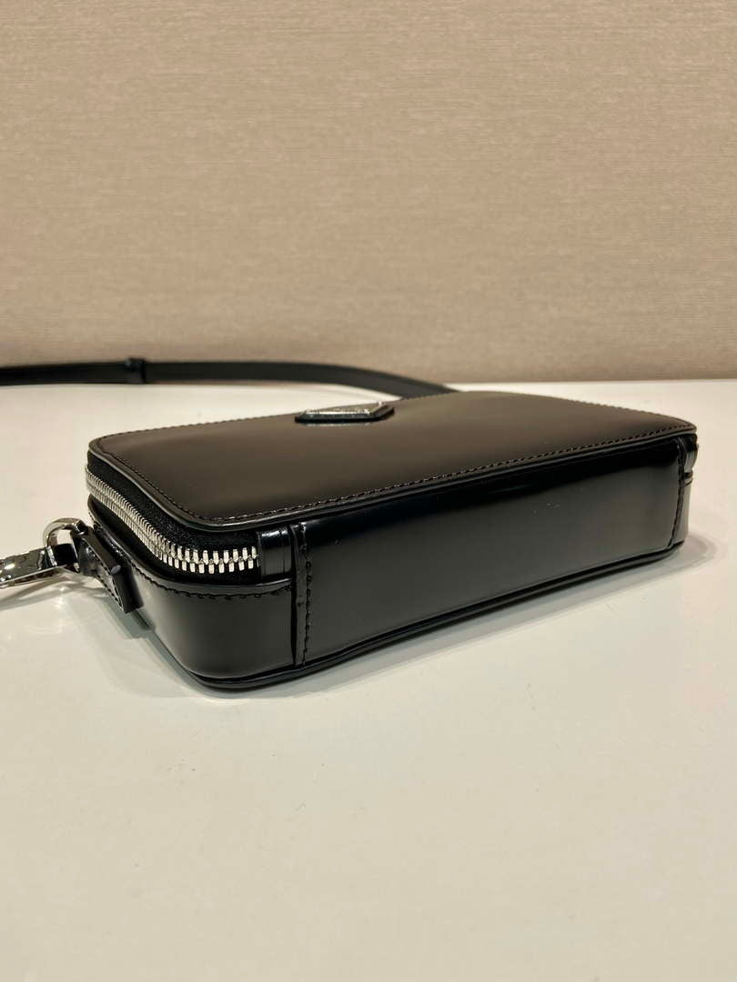 Prada 2VH173 Brique brushed leather bag Black