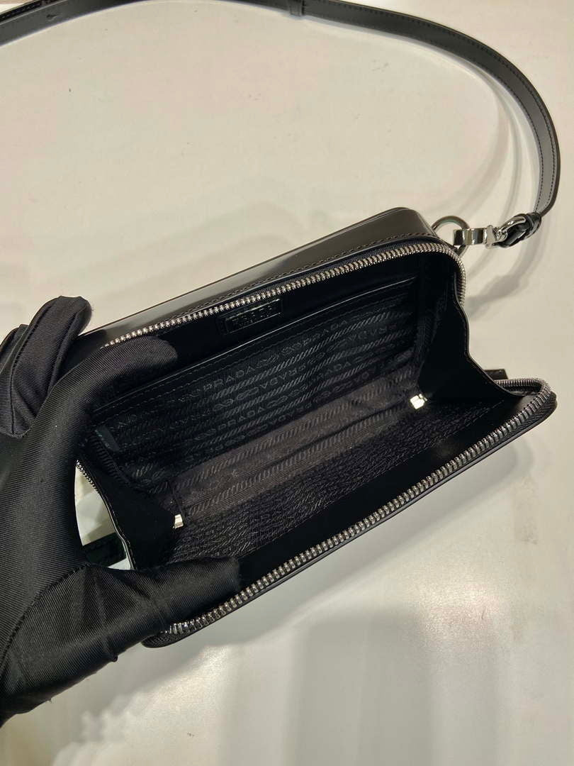 Prada 2VH173 Brique brushed leather bag Black