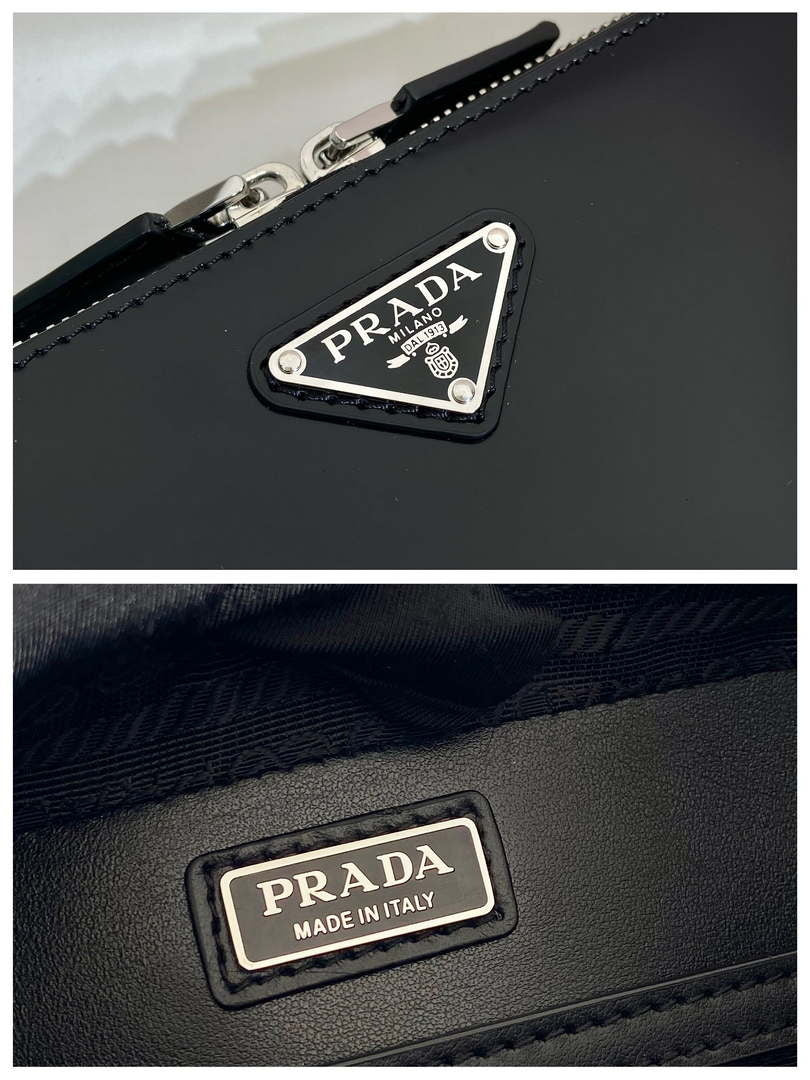 Prada 2VH173 Brique brushed leather bag Black