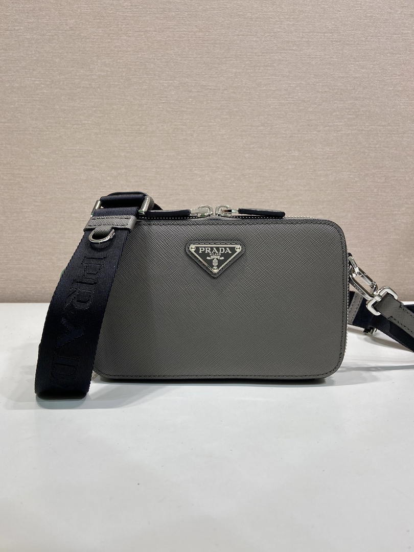 Prada 2VH173 Prada Brique Saffiano leather bag Gray