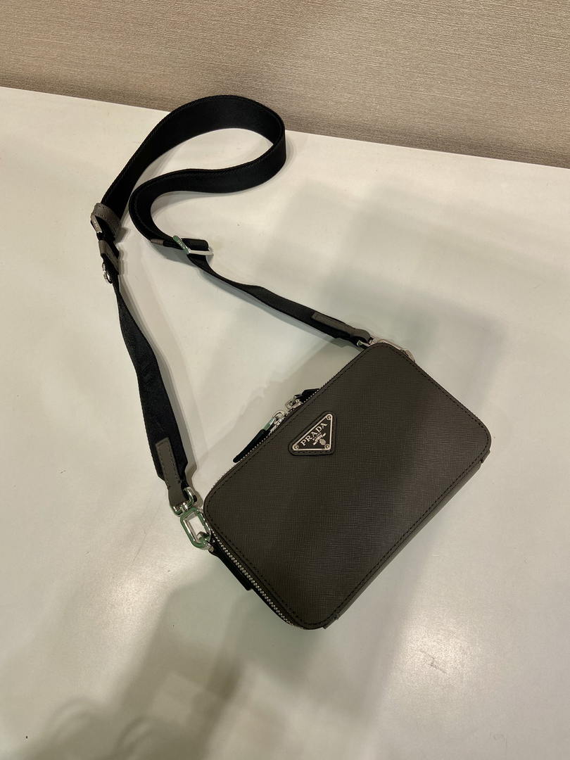 Prada 2VH173 Prada Brique Saffiano leather bag Gray