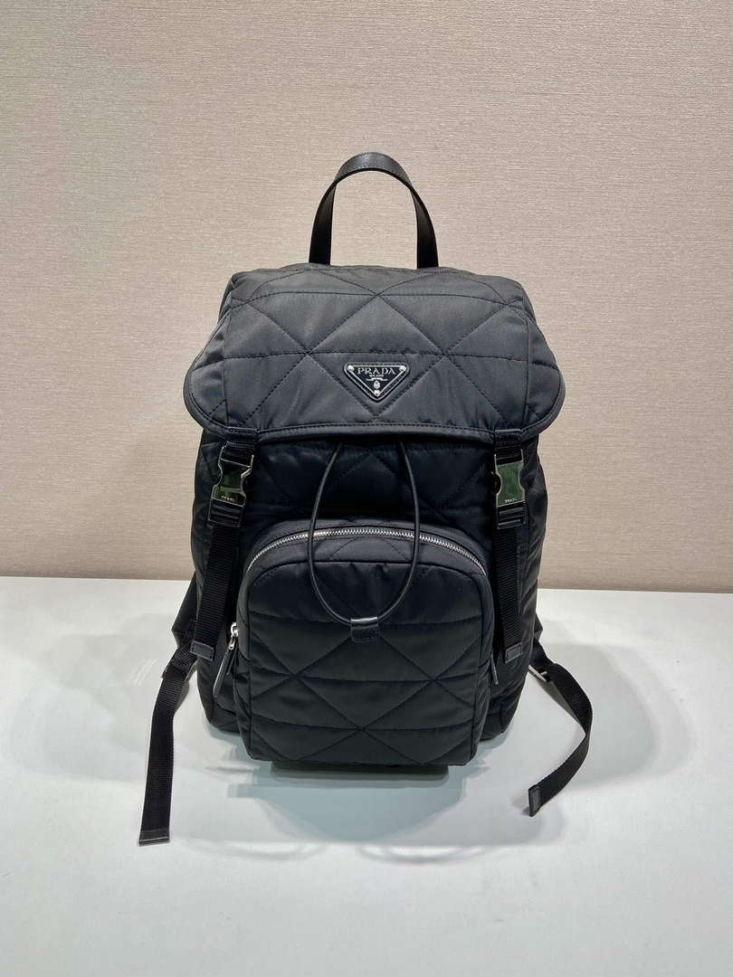 Prada 2VZ135 Re-Nylon Padded Backpack With Hood Black