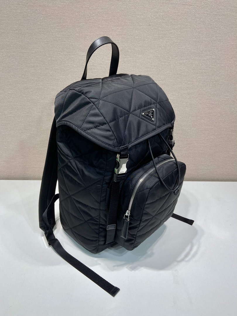 Prada 2VZ135 Re-Nylon Padded Backpack With Hood Black