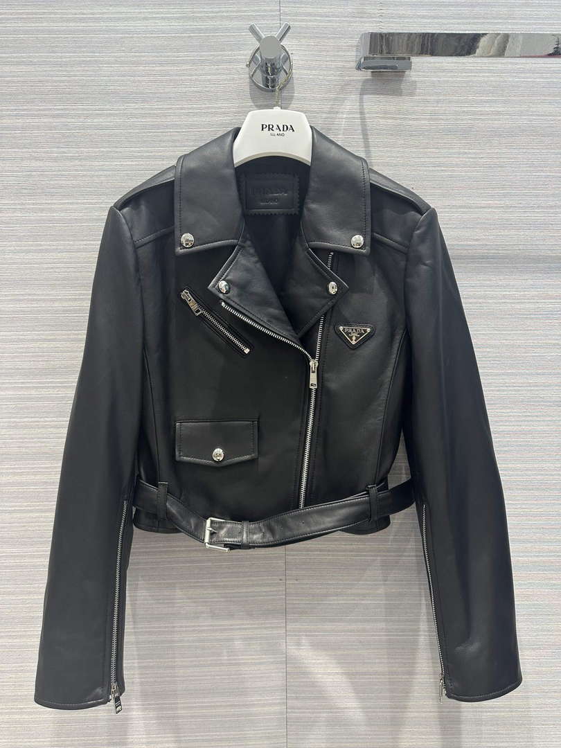 Prada 58967A Women's Fashion Clothing Nappa Leather Biker Jacket P99461