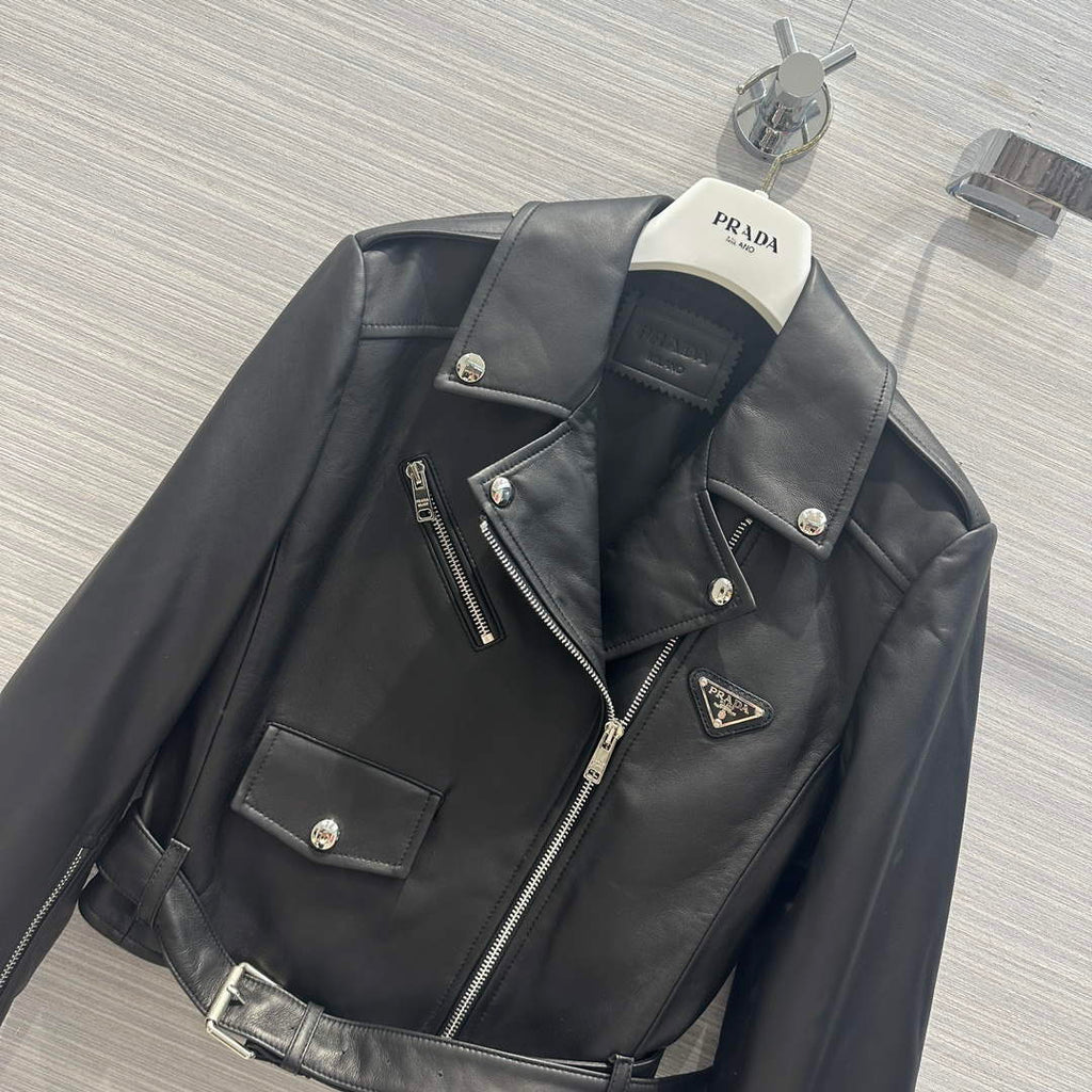 Prada 58967A Women's Fashion Clothing Nappa Leather Biker Jacket P99461