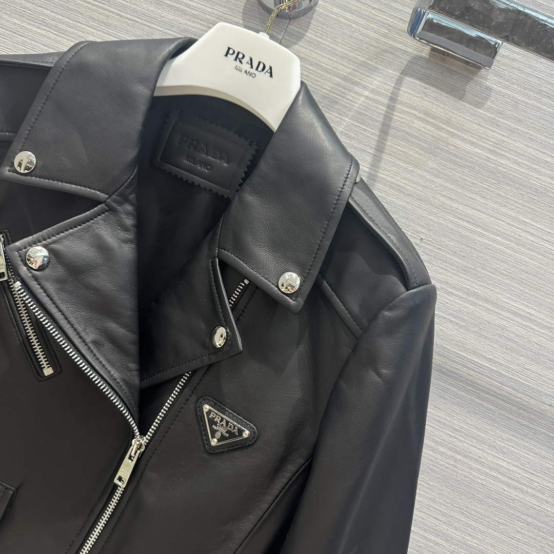 Prada 58967A Women's Fashion Clothing Nappa Leather Biker Jacket P99461