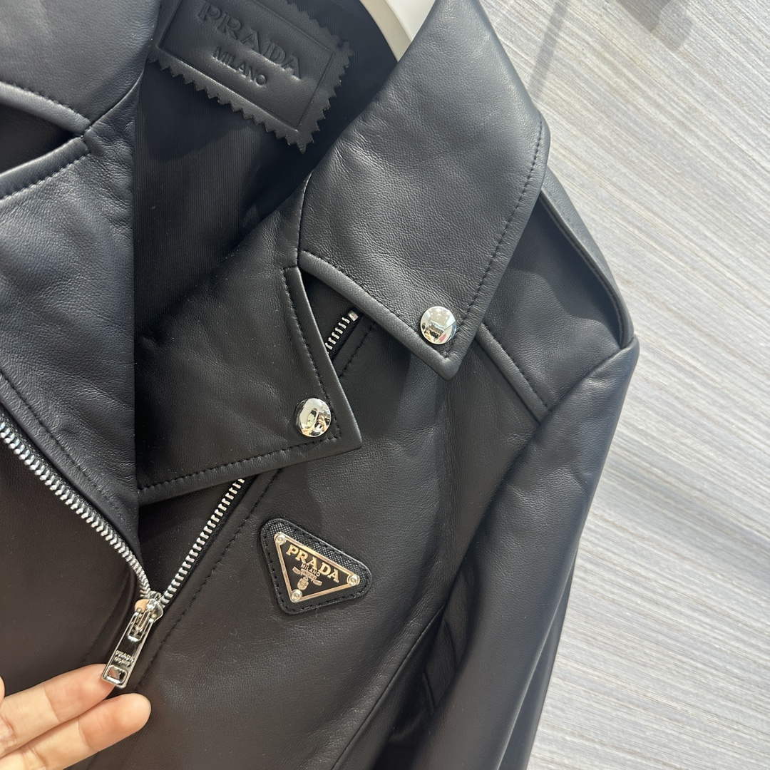 Prada 58967A Women's Fashion Clothing Nappa Leather Biker Jacket P99461