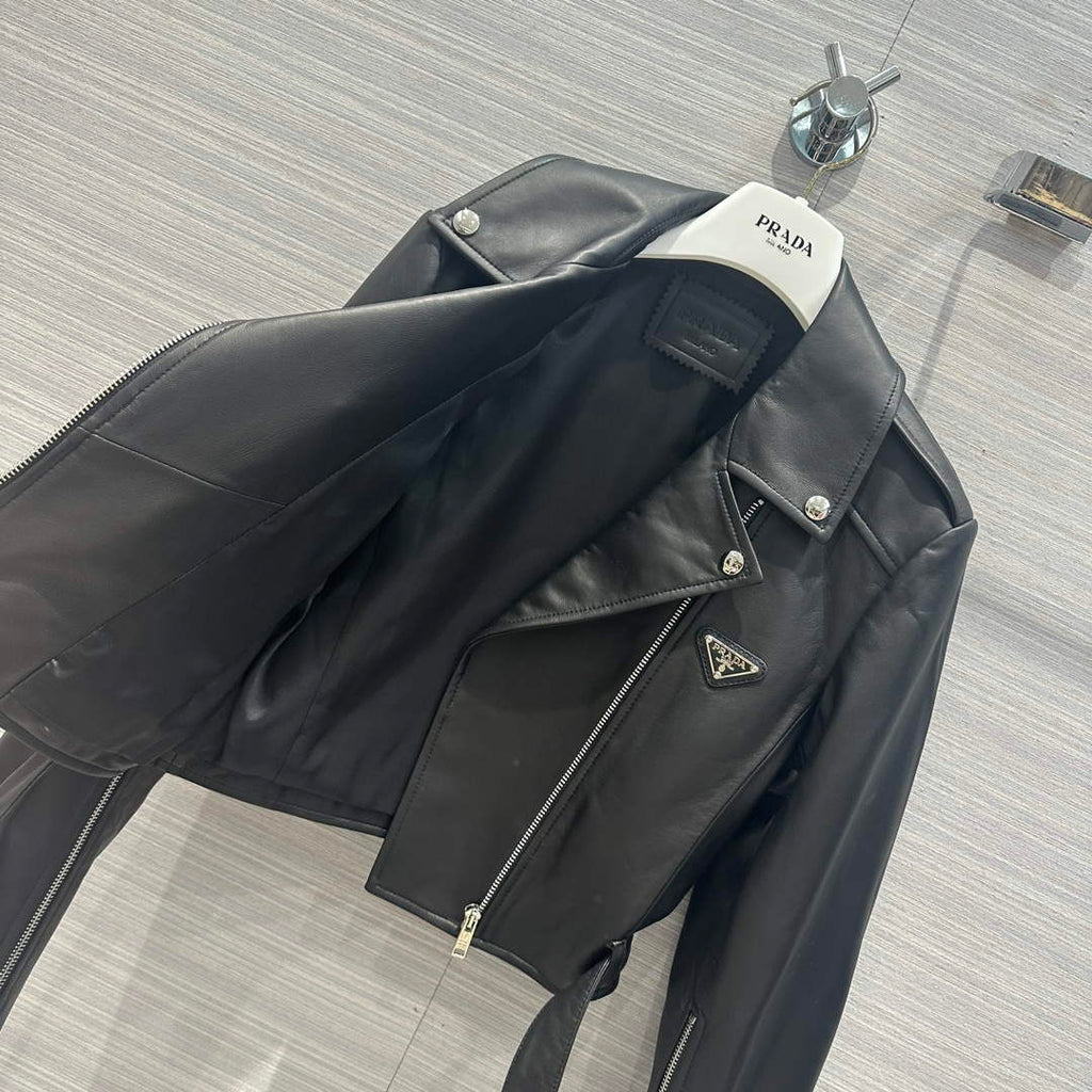 Prada 58967A Women's Fashion Clothing Nappa Leather Biker Jacket P99461