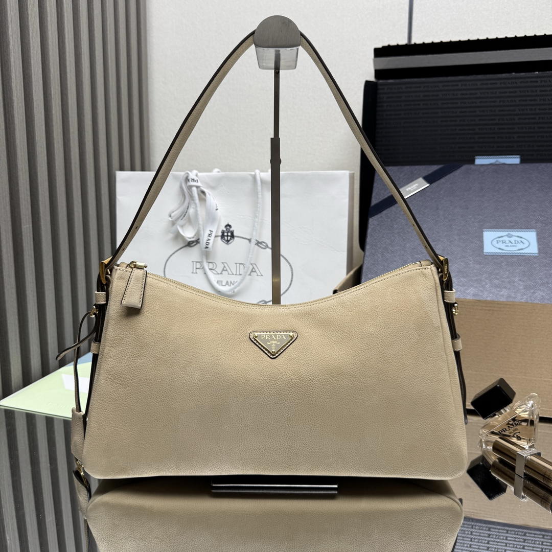 Prada Aimée large nubuck leather shoulder bag 1BC231 Apricot