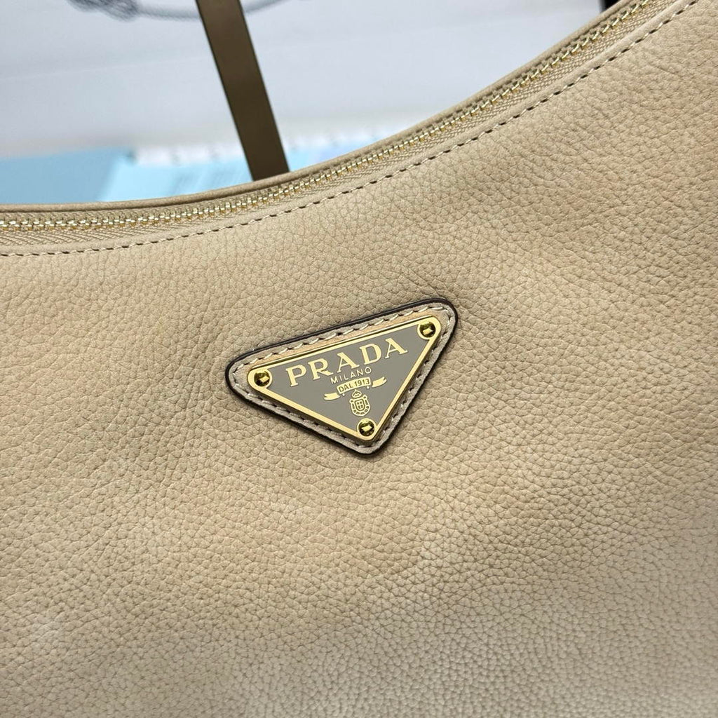 Prada Aimée large nubuck leather shoulder bag 1BC231 Apricot
