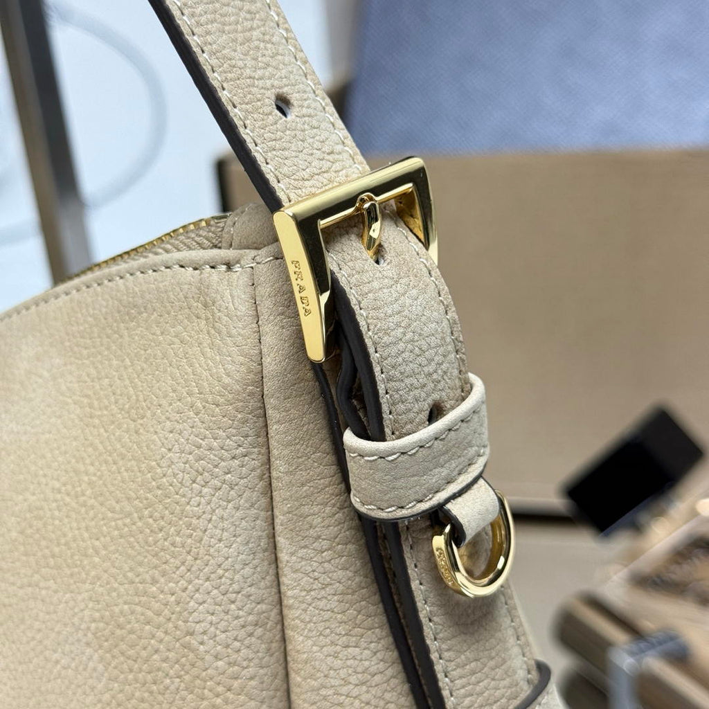 Prada Aimée large nubuck leather shoulder bag 1BC231 Apricot