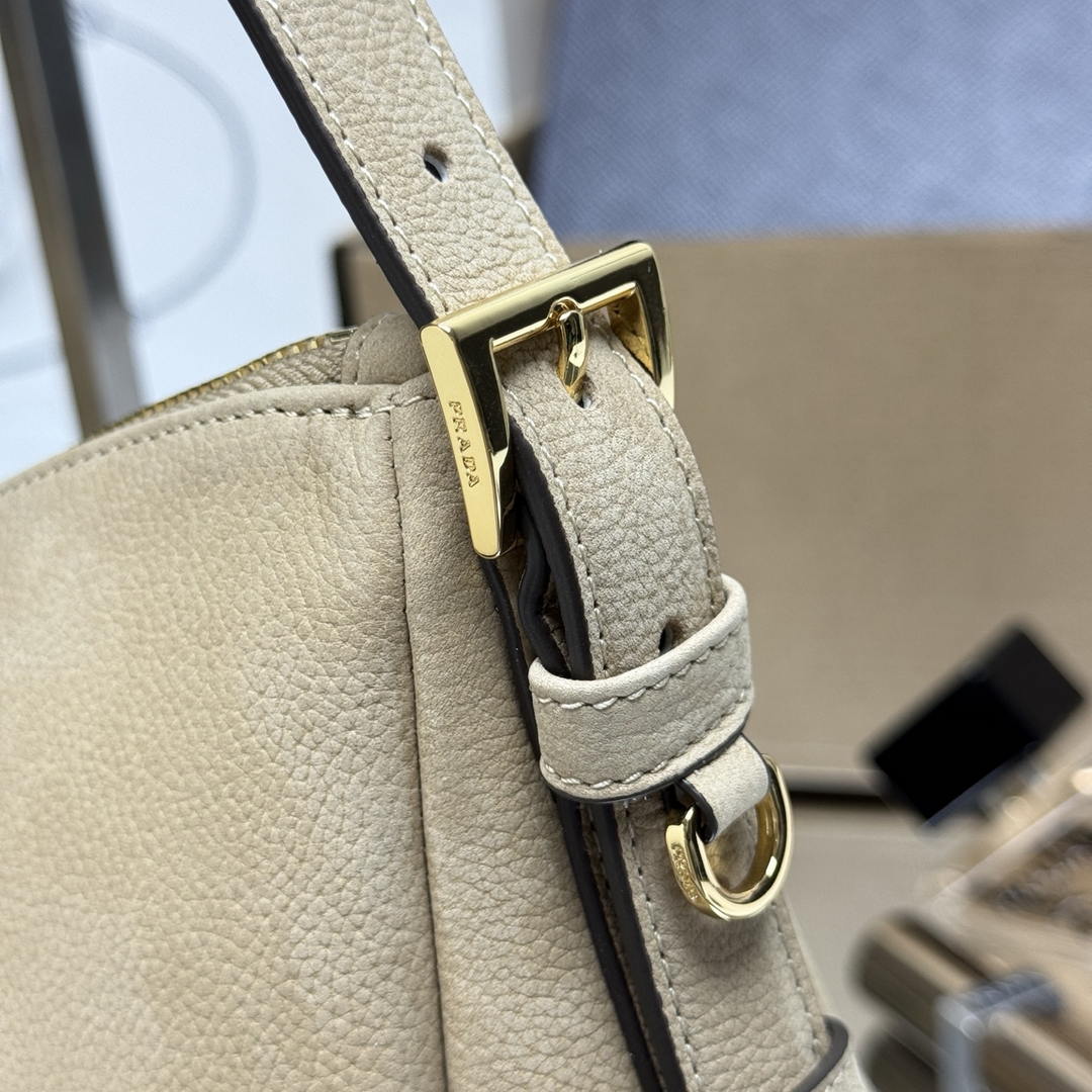 Prada Aimée large nubuck leather shoulder bag 1BC231 Apricot