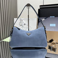 Prada Aimée large nubuck leather shoulder bag 1BC231 Blue