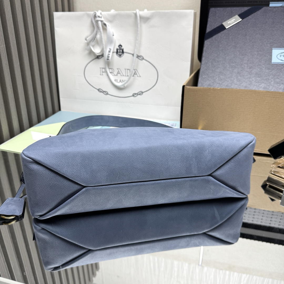Prada Aimée large nubuck leather shoulder bag 1BC231 Blue
