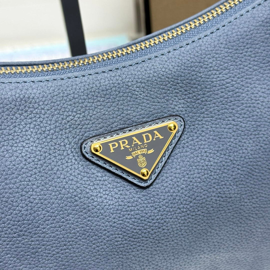 Prada Aimée large nubuck leather shoulder bag 1BC231 Blue