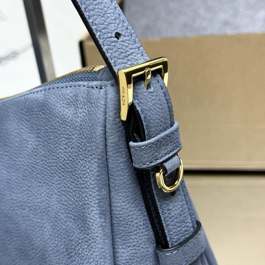 Prada Aimée large nubuck leather shoulder bag 1BC231 Blue