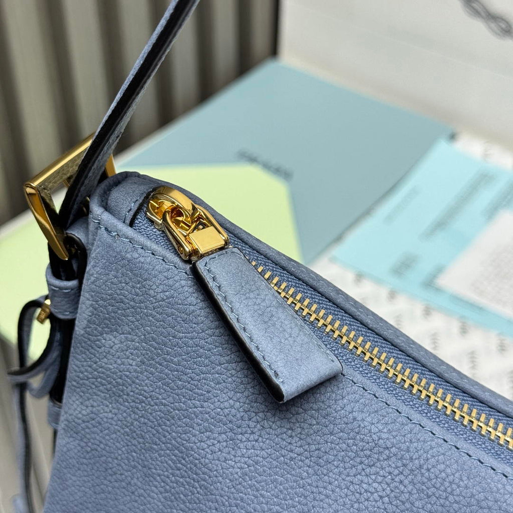 Prada Aimée large nubuck leather shoulder bag 1BC231 Blue