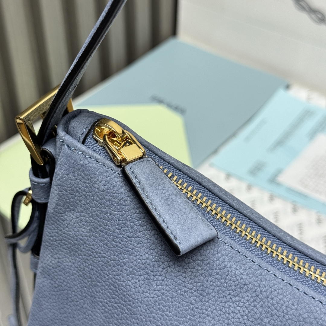 Prada Aimée large nubuck leather shoulder bag 1BC231 Blue