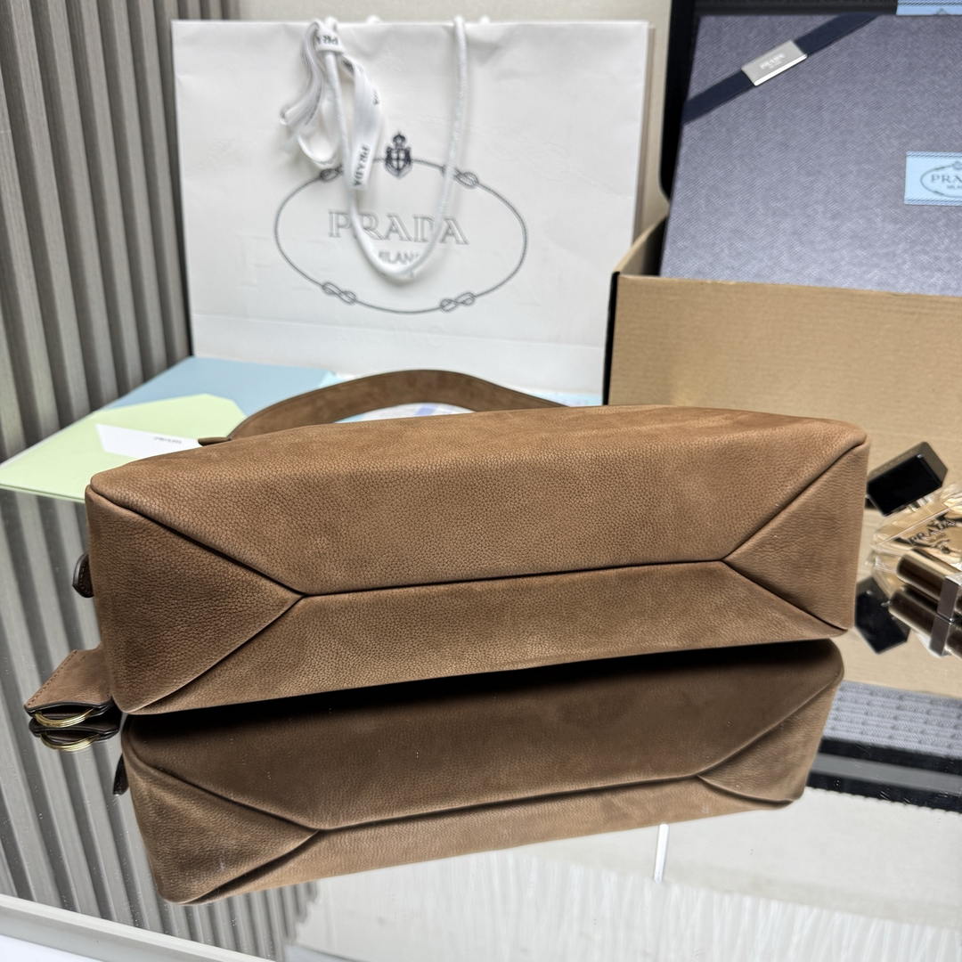 Prada Aimée large nubuck leather shoulder bag 1BC231 Brown
