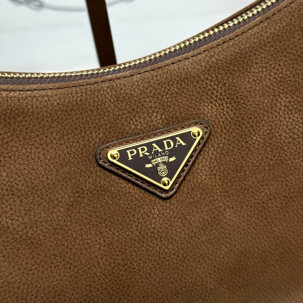 Prada Aimée large nubuck leather shoulder bag 1BC231 Brown