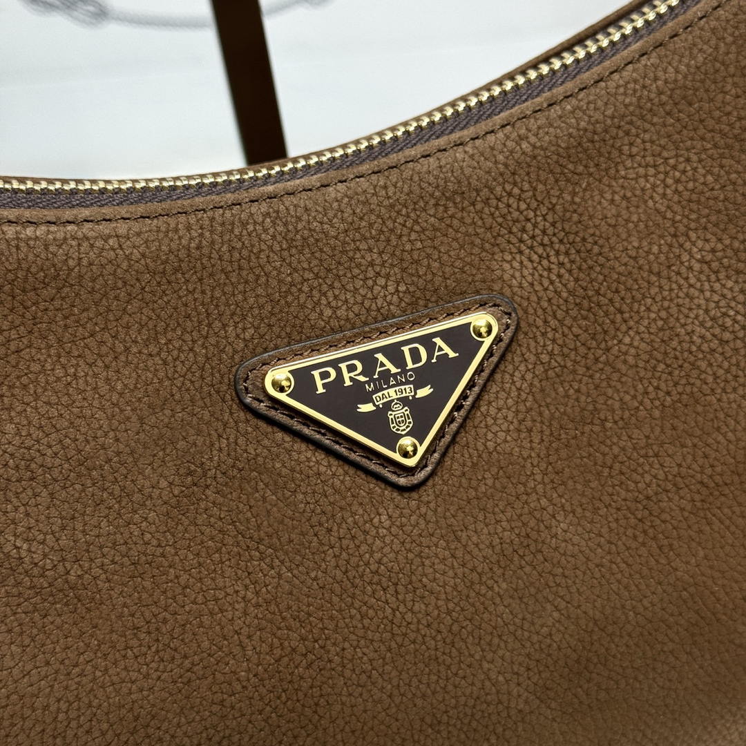 Prada Aimée large nubuck leather shoulder bag 1BC231 Brown