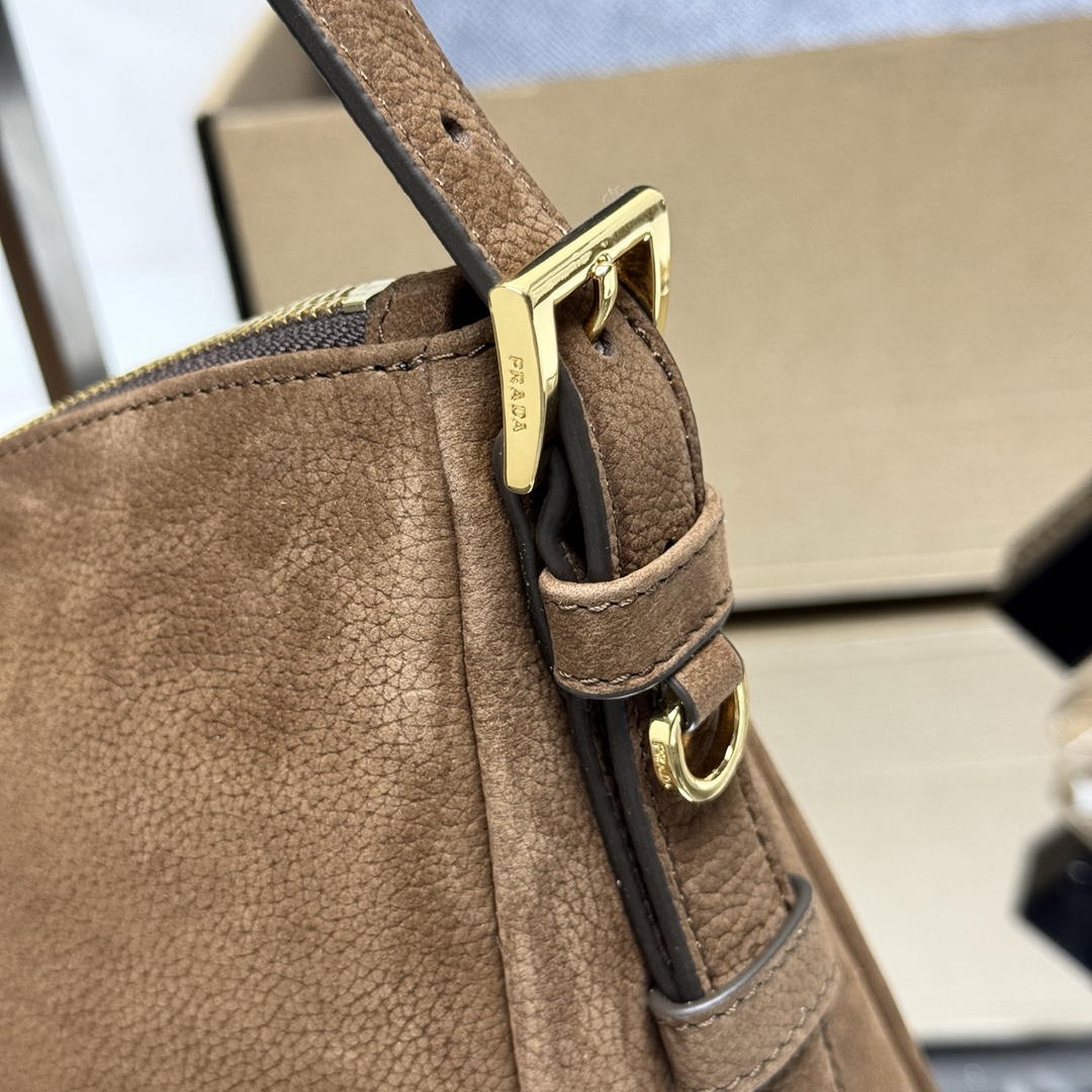 Prada Aimée large nubuck leather shoulder bag 1BC231 Brown