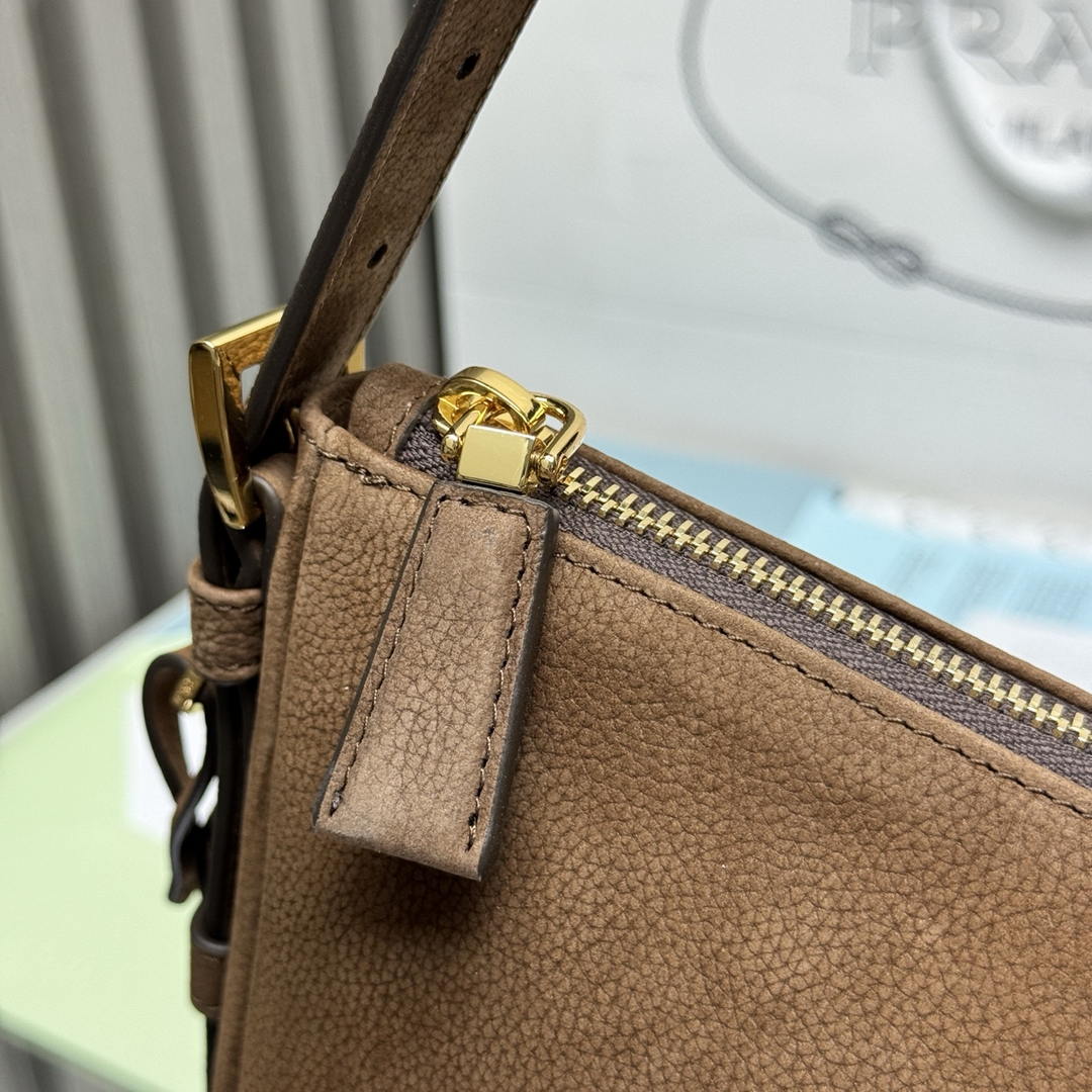 Prada Aimée large nubuck leather shoulder bag 1BC231 Brown
