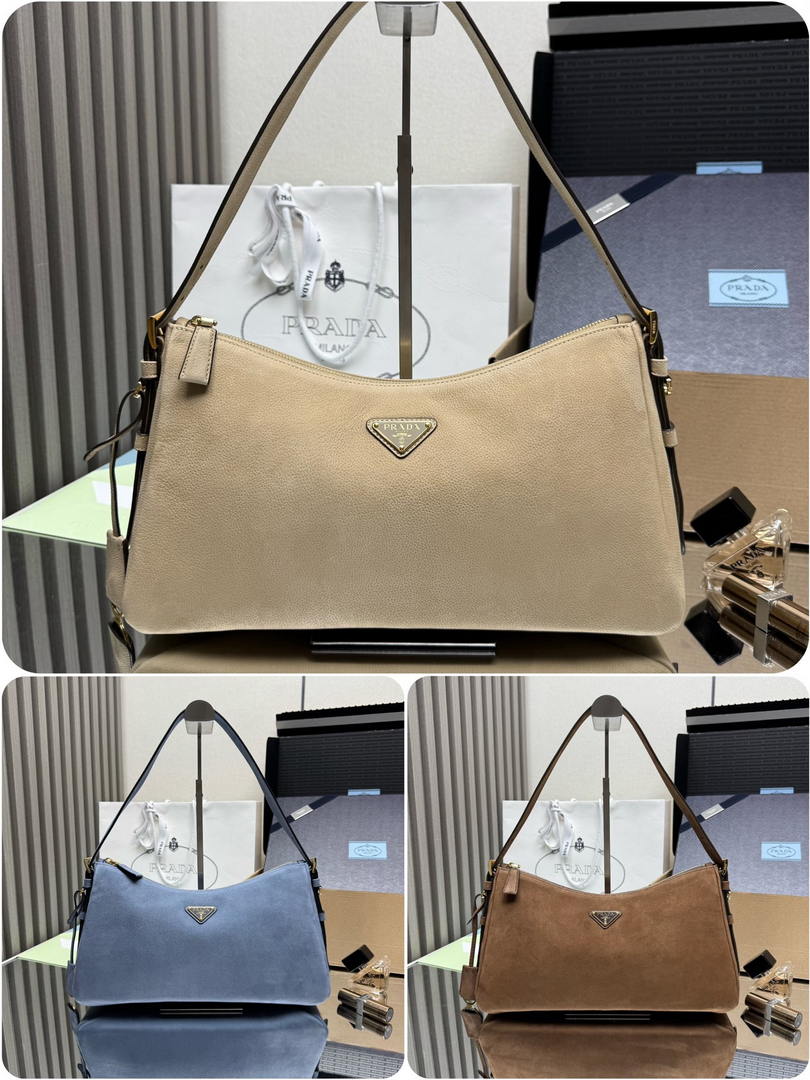 Prada Aimée large nubuck leather shoulder bag 1BC231 Brown