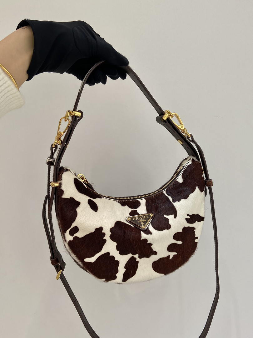 Prada  Arqué printed leather mini shoulder bag 1BC194 Honey White