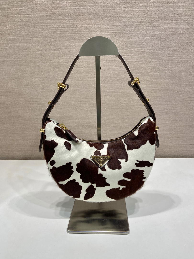 Prada  Arqué printed leather mini shoulder bag 1BC194 Honey White