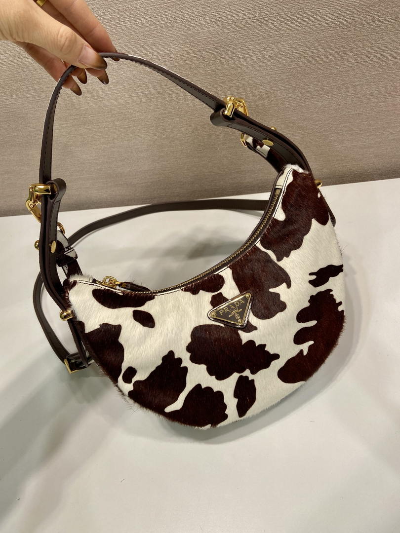 Prada  Arqué printed leather mini shoulder bag 1BC194 Honey White