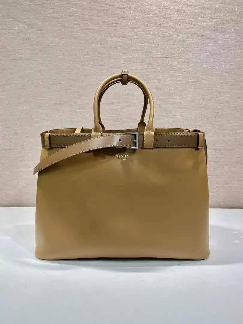 Prada Buckle leather bag with belt 2VG126 Gold Brown with Belts