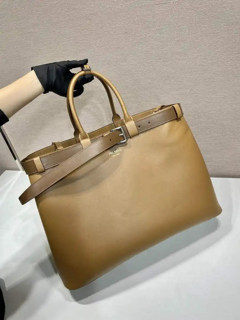 Prada Buckle leather bag with belt 2VG126 Gold Brown with Belts
