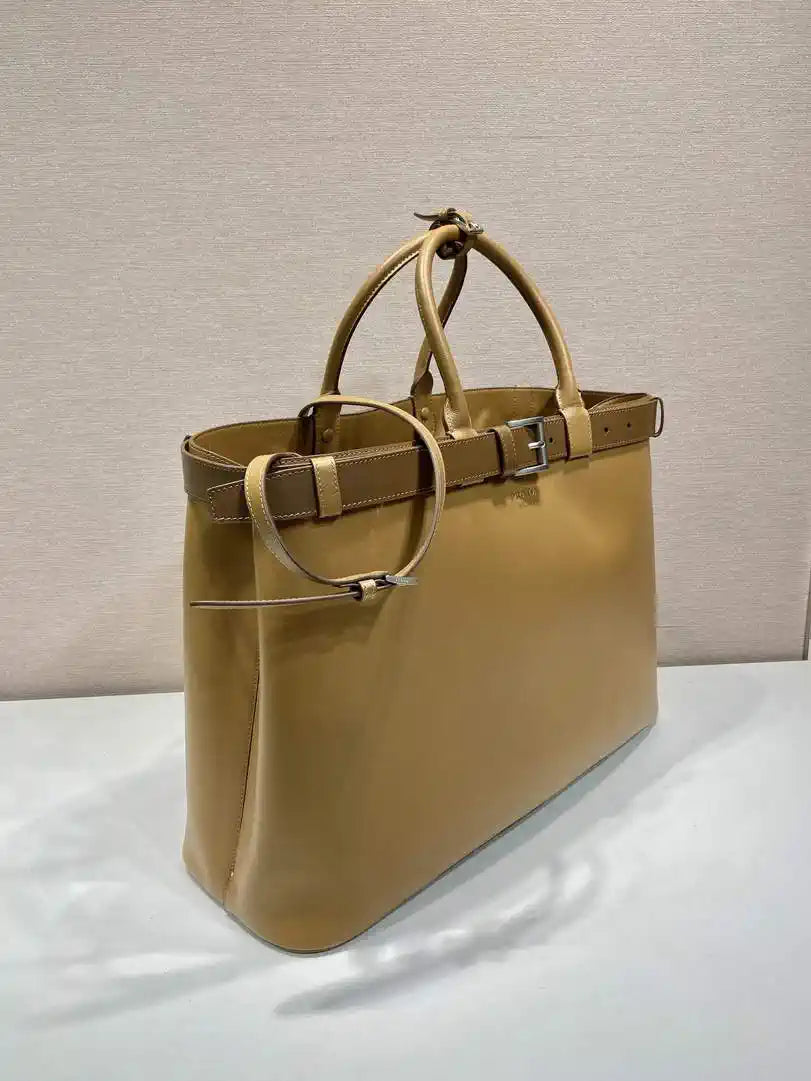 Prada Buckle leather bag with belt 2VG126 Gold Brown with Belts