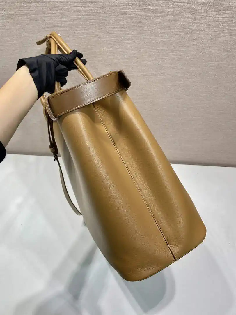 Prada Buckle leather bag with belt 2VG126 Gold Brown with Belts