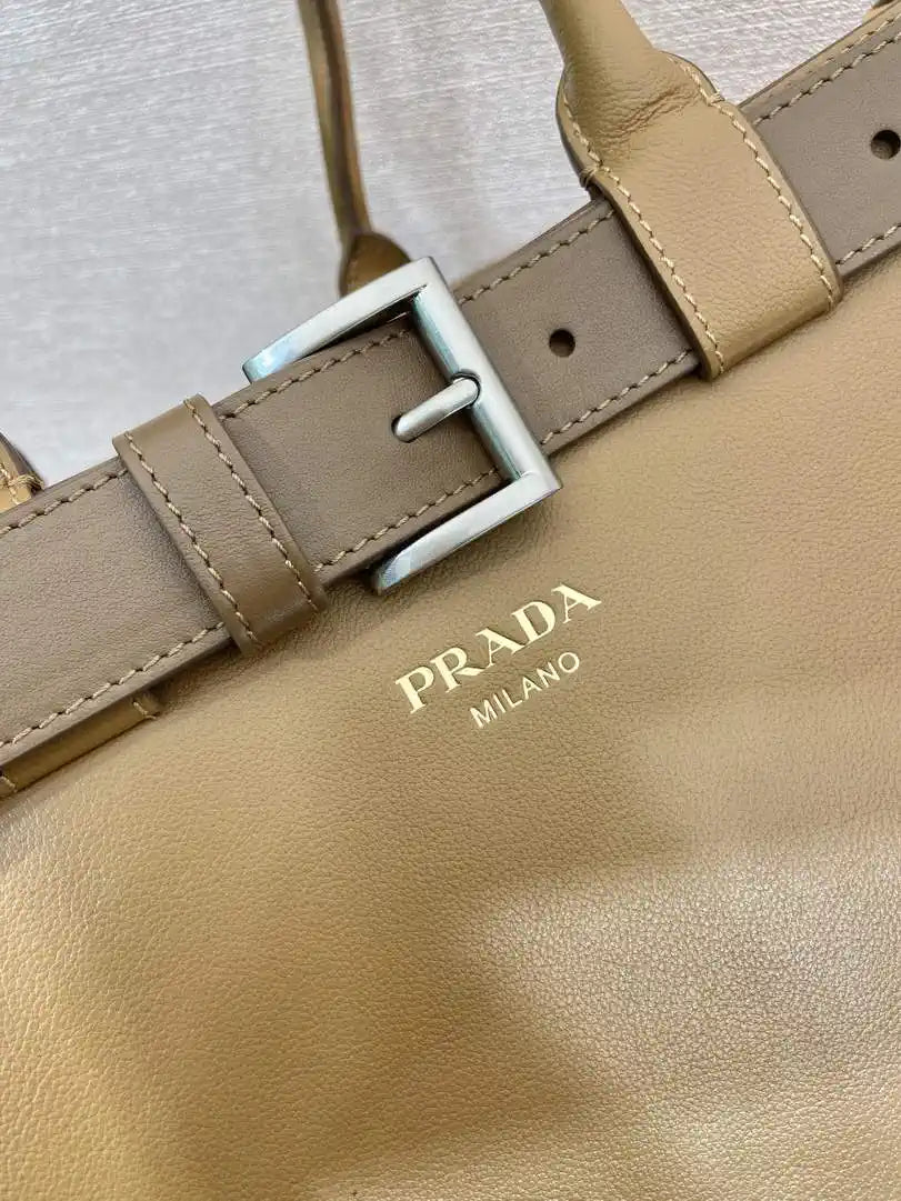 Prada Buckle leather bag with belt 2VG126 Gold Brown with Belts